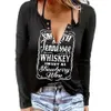 wholesale Fun Letter Print Casual Loose V-neck Long Sleeved Women's Top High quality material Manual customization Unique design Luxury brand Trendy clothing