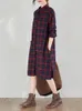 NYFS Spring Autumn Korea Woman Dress Vestidos Robe Ete Femme Elbise Loose Cotton Plaid Lång ärmskjorta klänningar 240219