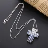 Halsband Moonmory Sterling Sier CZ Full Stone Double Blue Crystal Cross Halsband Jesus Cross Halsband för pojkar och flickor smycken