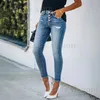 Jean femme 2023 tempérament éclaté bleu lavage chat bouton mince jambe droite jean femme T240221