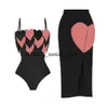 Women's Swimwear 2023 Sexy One Piece Swimsuit Women with Beach Skirt Bathing Suit Heart Printed Beachwear Monokini Swim SummerH24221