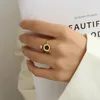 Cluster Rings Gowell Classic Vintage Gold Color Roman Alphabet 316L Rostfritt stålöppning med Zircon Fashion Jewelry Female