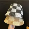 Berets Designer Marke Grün Checand-gewebte Strohhüte Für Frauen Koreanische Sommer Reise Fischer Hut Mode Schatten Eimer Becken kappe Casual