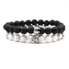 Brin classique 8mm noir pierre de lave volcanique naturelle et Bracelets blancs pour hommes femmes à la mode Bracelet fait main Bracelet bijoux