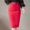 Dresses New Work Wear Black Pencil Skirts Women High Waist Split Bodycon Skirt with Belts Sexy Elegant Office Red Skirts Female