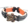 Bracelets 12PCS Hand Carved Imitation Bone Frog Sun Smile Surfer Turtles Leather Bracelets Bangle Gift MB105