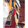 Stage Wear Vêtements tibétains Bola Style ethnique Robe rouge vin Col en V 4 saisons Coton Lady Chinois Zang Personne Amour Drop Livraison Appar Ot657