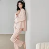 Damesnachtkleding Eenvoudige roze pyjama Pak Lente en herfst Broek met lange mouwen Katoen Koreaanse mode Homewear Dameskleding