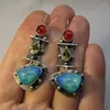 Kolczyki Dangle Triangle Woda Drop Blue Stone Vintage Biżuteria starożytna metalowa czerwono -żywica dla kobiet