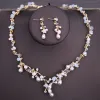 Halsband lyxiga kristallpärlor pärla fjäril dräkt smycken sätter blommor strass choker halsband örhängen tiara bröllop
