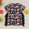 Girl Dresses Kids Girls Dress Halloween Clothes Flower Pumpkin Print Crew Neck Short Sleeve Tassel Casual Princess