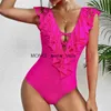 Dames Badmode 2024 Ruche Eendelig Badpak Sexy V-hals Dames Patroon Gewatteerde Push Up Body Vrouwelijke Jumpsuit Uitgesneden MonoikiniH24221