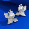 Stud Earrings S925 Silver Flower Bow Full Body 925 Inlaid Pearl 12mm European And American Women's Wholesale