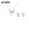 Sets KAREN 925 sterling zilveren zirkonia boog parel hart hanger ketting en oorbellen set luxe dames geschenkdoos set