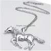 Colares Pingente Nova Chegada Sliver Ouro Cavalo Forma Cadeia Necklece para Mulheres Menina Bonito Animal 64x41mm Pingentes Colar Lu Dhgarden Dhsxa