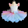 Bühnenkleidung Kinder Ballsaal Kleidung Pailletten Ballett Tutu Kleid Mädchen Regenbogen Farbe Moderne Leistung Prinzessin