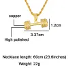 Collane US7 Nuovo in collana maschile Collare Palestra Fitness Bilanciere Ciondolo Ottone ghiacciato Cubic Zirconia Rapper Fascino Gioielli Hip Hop