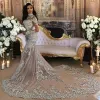 Sereia vestido de casamento brilhante sexy sheer bling contas renda applique alta pescoço ilusão manga longa champanhe trompete vestidos de noiva