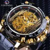 Forsining Big Dial Steampunk Design Luxury Golden Gear Movement Hombres Relojes creativos calados Relojes de pulsera mecánicos automáticos 245e
