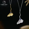 Hängen Lotus Fun Real 925 Sterling Silver Natural Lapis Handgjorda fina smycken Ginkgo Leaf Pendant utan kedjeakor för kvinnor