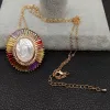 Pendants YYGEM Religious style White Shell Virgin Mary Rainbow CZ Micro Pave Oval Pendant necklace