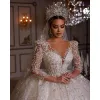 Robe de mariée princesse, col en v, Illusion de perles, manches florales, jupe moelleuse en cristal scintillant, sur mesure