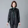 Jackor M3XL Sheepskin Leather Jackets Kvinnor Long Coat Spring och Autumn Casual Simple Commuter Black Stand Collar Real Leather Coats