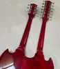 Two-head electric guitar, 6-string + 12-string, mahogany clear red body, cartridge + double-open cartridge, flat