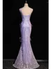 Casual Jurken Partysix Violet Vrouwen Strap Party Maxi Jurk Sexy V-hals Avond Pailletten Met Veren Lange Prom 19569