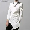 INCERUN Herren Unregelmäßiges Hemd Einfarbig Stehkragen Langarm Casual Männer Kleidung Vintage Streetwear Stil Shirts 240220