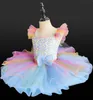 Bühnenkleidung Kinder Ballsaal Kleidung Pailletten Ballett Tutu Kleid Mädchen Regenbogen Farbe Moderne Leistung Prinzessin