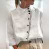 Blusas femininas escritório wear algodão botão-para baixo camisa chique vintage gola blusa macio respirável verão topo com botão