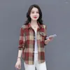 Women's Blouses 2024Spring Autumn Shirt Middle-Aged Mother's Outer Suit Classic Plaid Jacket Loose Age-Reducing Coat Ladies Tide Top