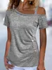 Women's T-Shirt Casual Summer Button Ruched One Sided Cold Shoulder Blouse for Women Fashion 2023 Elegant Loose Tank Tops Female Pullover T240221