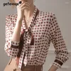 Kvinnors blusar Houndstooth Print Fashion Elegant Chic Bow Office Lady Shirt Spring Autumn Long Sleeve Simple Blouse Top Clothing Blusas