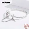 Brangles Wostu 100% 925 Bracelets de chaîne de sécurité Key Key Sterling Heart Key Bracelets Pink Zircon pour femmes Silver 925 Jewelry CQB143