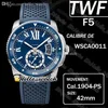 TWF F5 Calibre De Dive WSCA0011 Cal 1904-PS MC Montre automatique pour homme Lunette en céramique super lumineuse Marque romaine Cadran bleu Montre en caoutchouc 250b