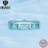 Anneaux Bisaer 925 Sterling Silver Geometry Ring Green Zircons Eternity Dinger Rings For Women Party Widding Engagement Bijoux EFR329