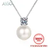 Halsband Anka Ny S925 Silver Pendant Moissanite D Color 30 Point Pearl Necklace Minimalist Collar Chain Female Moissanite Halsband