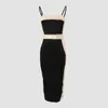Vest Sexig Midi -klänning för kvinnor Bandeau Kvinnliga långa strandklänningar Slim ärmlös Solid Black Summer Fashion Column Dress paljetter