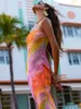 Vestidos casuais mulheres sexy plissado guarnição mini vestido y2k baixo corte floral impressão sheer malha sem mangas gravata borboleta plissadas verão praia festa curta