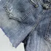 Spring dames shorts mode brief borduurwerk van verontruste gewassen denim shorts designer broek vrouwen blauwe a-line hot pants