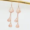 Boucles d'oreilles pendantes à breloque classique, gourde Fu en or violet 585 pour femmes de Style ethnique plaqué Rose 14K, bijoux de style Long