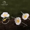 Conjuntos Lotus Fun Real 925 Sterling Silver Handmade Fine Jewelry Blooming Poppies Flower Jewelry Set para mulheres