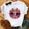 T-shirt pour femmes T-shirt sexy diamants colorés à lèvres imprimé à manches courtes à manches courtes décontractées