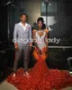 Orange Saprkly Meerjungfrau Afrikanische Abend Zeremonie Kleider für Frauen Diamant Feder Samt Prom Party Kleid vestido gala 2024