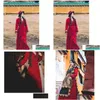 Stage Wear Vêtements tibétains Bola Style ethnique Robe rouge vin Col en V 4 saisons Coton Lady Chinois Zang Personne Amour Drop Livraison Appar Ot657