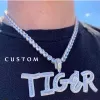 Colliers Nom personnalisé Mots Baguette Letters Pendant Gold Silver Color charme Aaaa Zirconia Hip Hop Colliers Hip Hop Chain Rock Jewelry