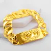 Bangles Pure Gold 18k Color Original Bracelets for Men with Square Dragon Pendant Bracelet Bangle Wedding for Party Banquet Jewelry Gift