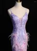 الفساتين غير الرسمية partysix violet women party party maxi sexy v neck evening requin with feather long prom 19569